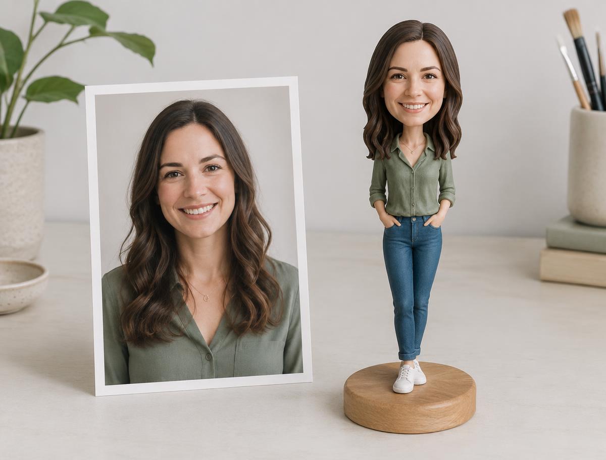 Illustration: Fotovorlage neben einer personalisierten Figur