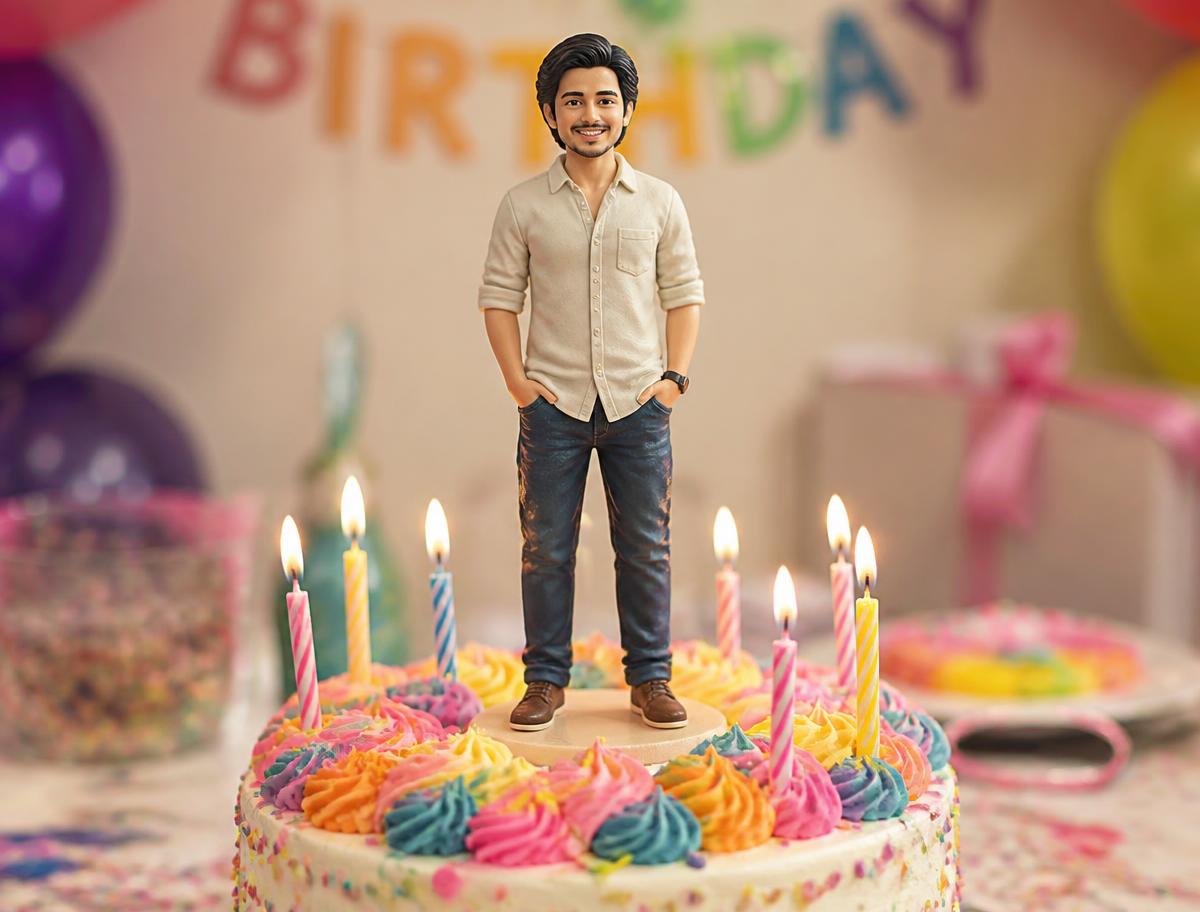 Personalisierte Tortenfigur zum Geburtstag auf einer Geburtstagstorte