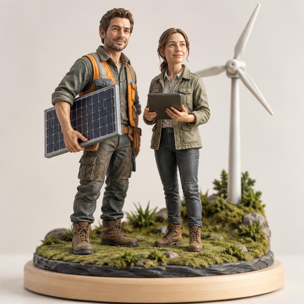 Wind, Sonne, Technik. Vollständiges Modell mit Sockel.