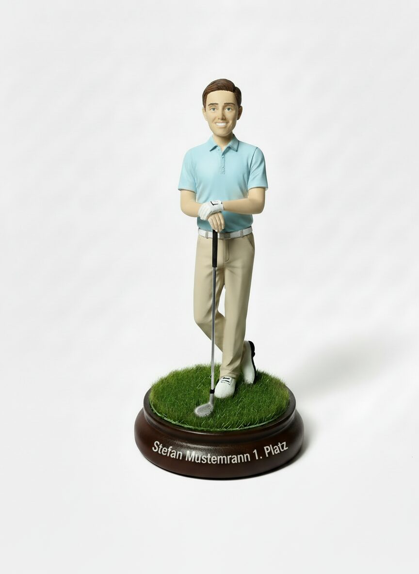 Personalisierte Golf-Figur auf Kunstrasen-Sockel – handgefertigt von Wackelwelt