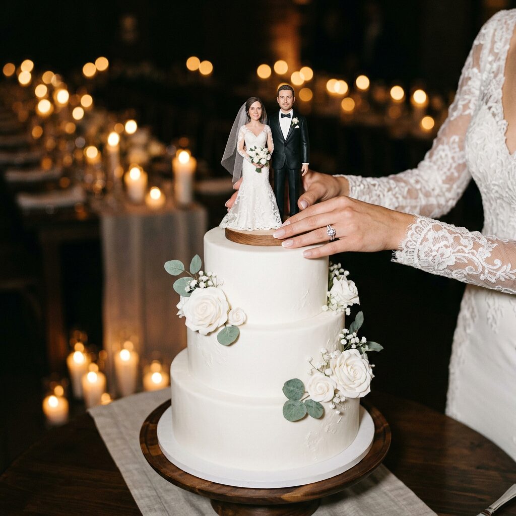 Hochzeits-Cake-Topper – handmodelliertes Brautpaar nach Foto