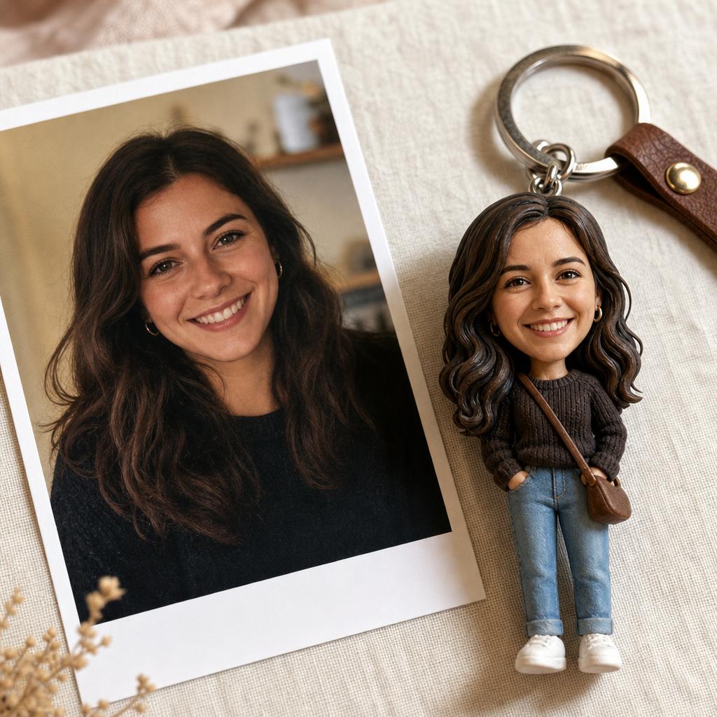 Personalisierter Schlüsselanhänger als Mini-Wackelfigur nach Foto