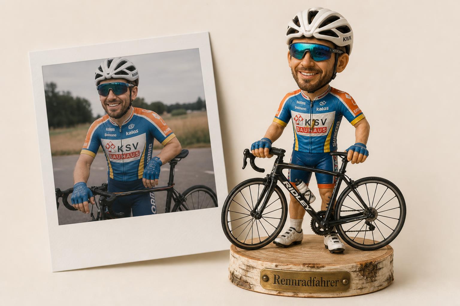 Radfahrer-Wackelfigur personalisiert – Sport-Figur nach Foto