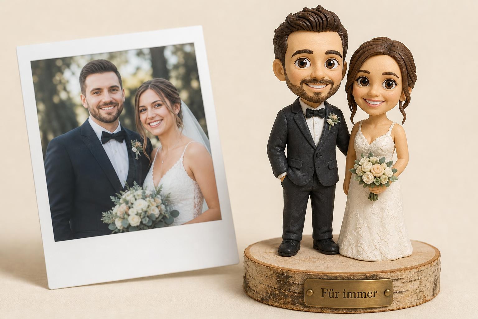 Hochzeits-Wackelfigur personalisiert – Brautpaar Cake Topper nach Foto